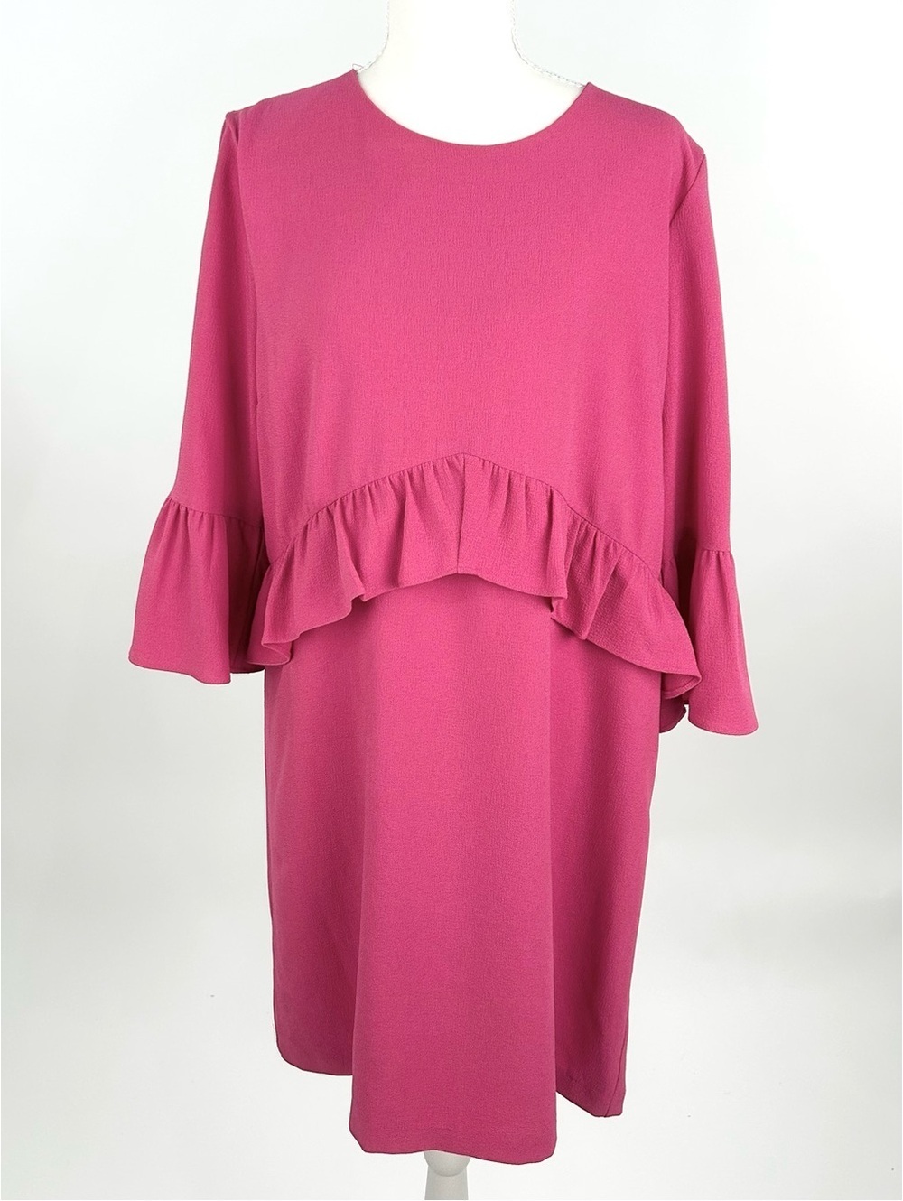 Charles Henry Pink Ruffle Shift Dress Bell Sleeve L Wedding Guest